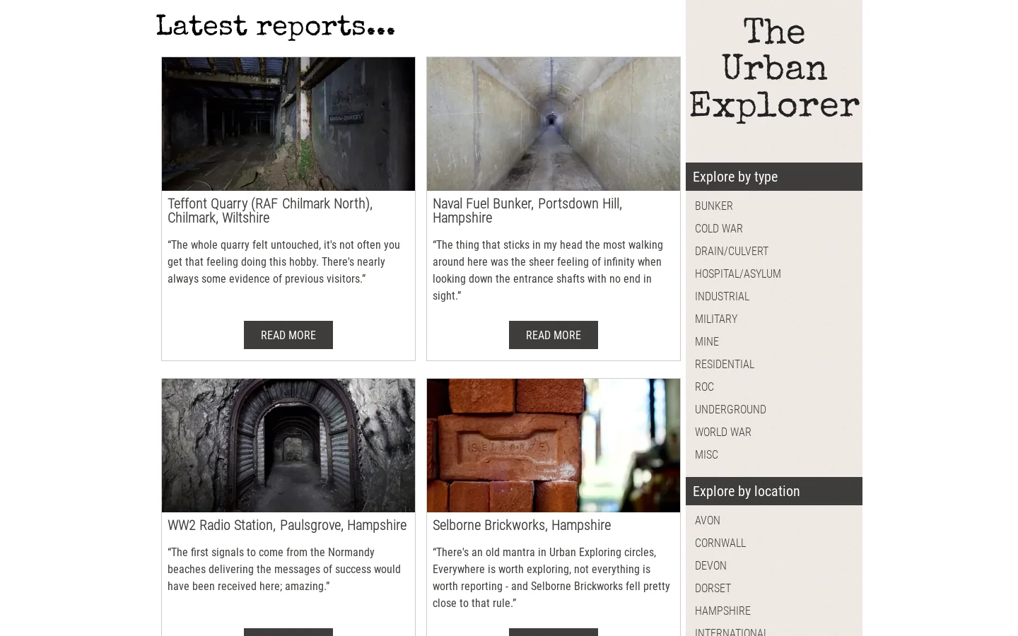 The Urban Explorer Homepage screenshot