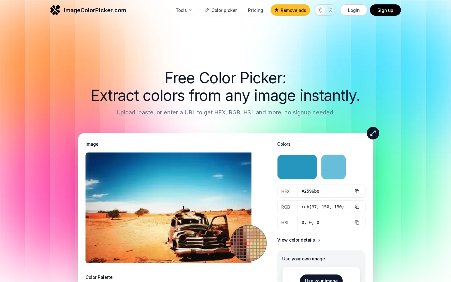 Pick Colors from Any Image – Free HEX, RGB & Color Codes Homepage screenshot