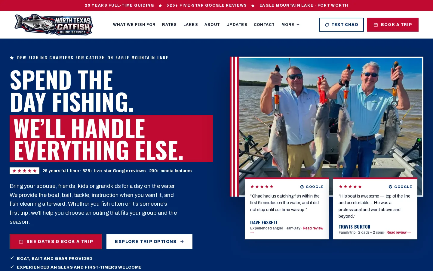 DFW Fishing Charter & Catfish Guide | North Texas Homepage screenshot