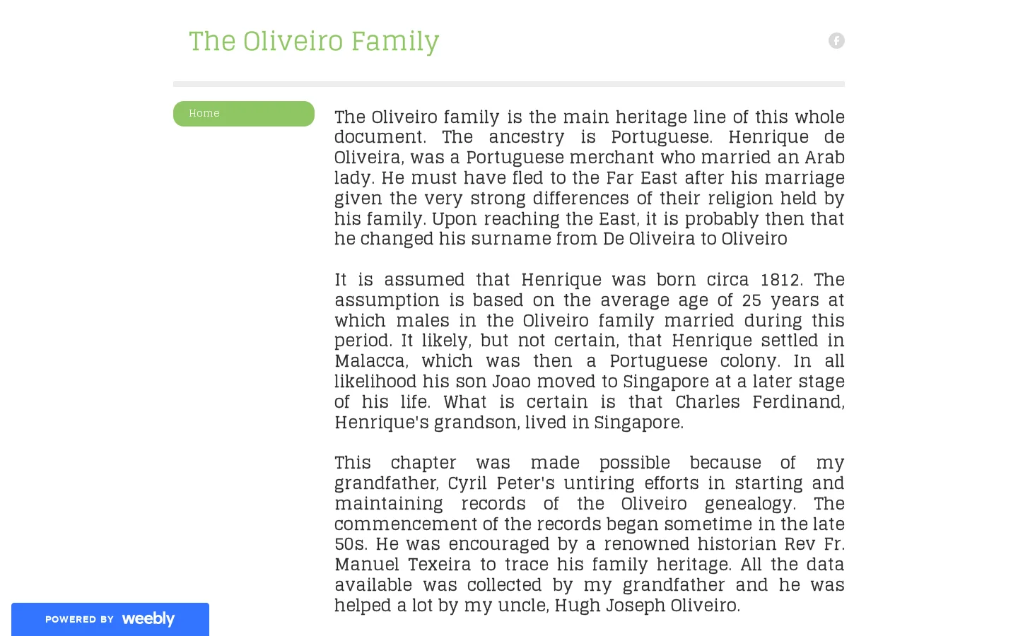 The Oliveiro Family - Home Homepage screenshot