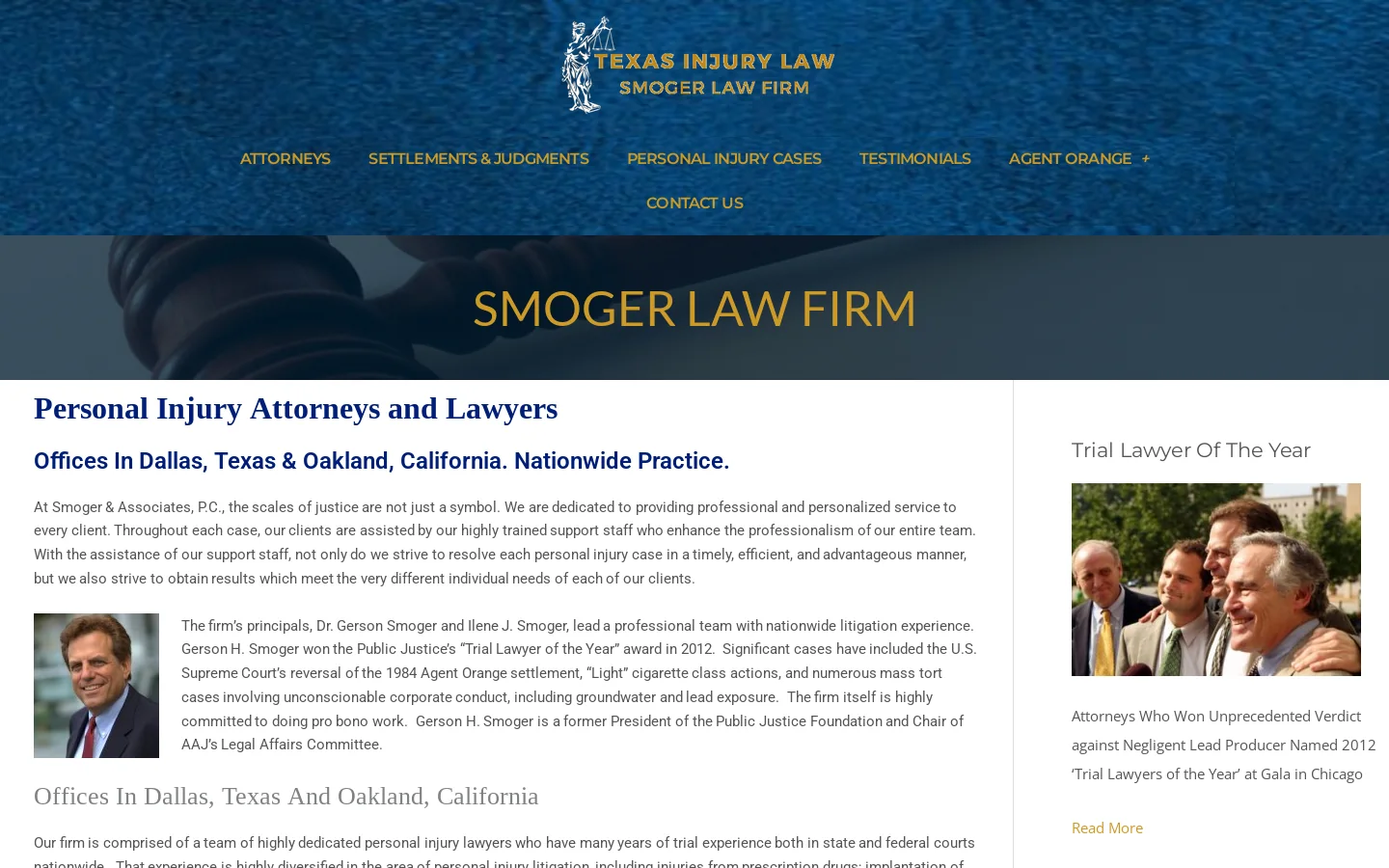 Texas Injury Law Homepage screenshot