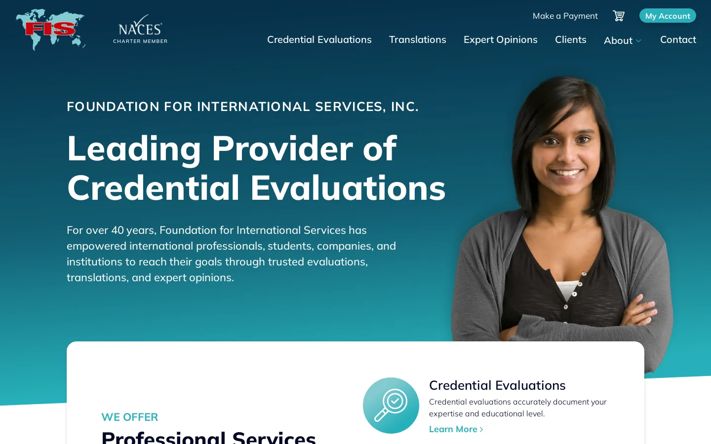 Credential Evaluation and Translation Services Homepage screenshot