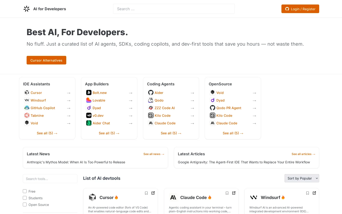 AI for Developers Homepage screenshot