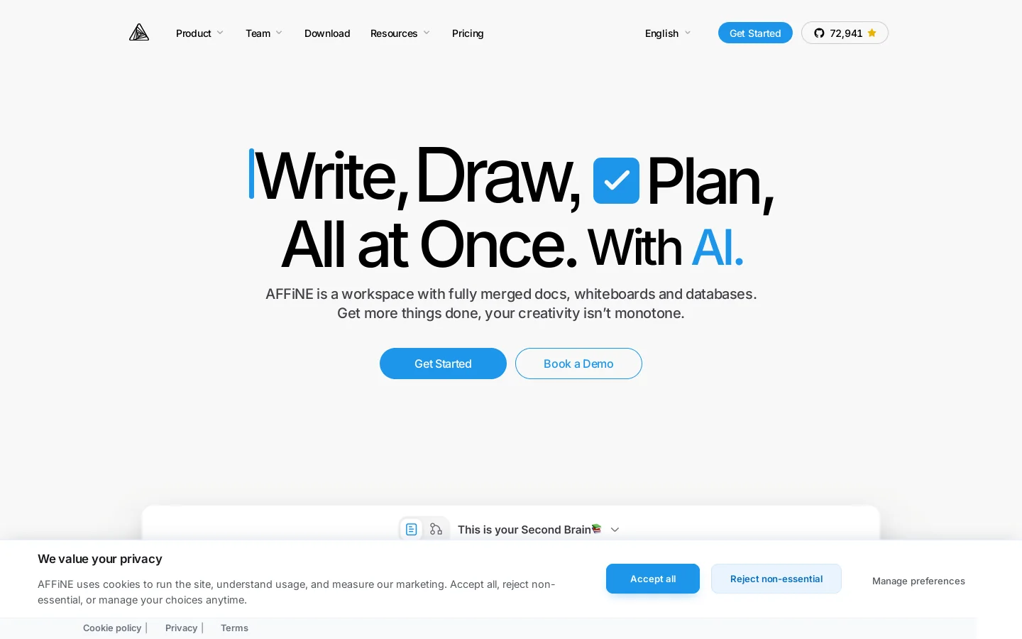 AFFiNE Homepage screenshot