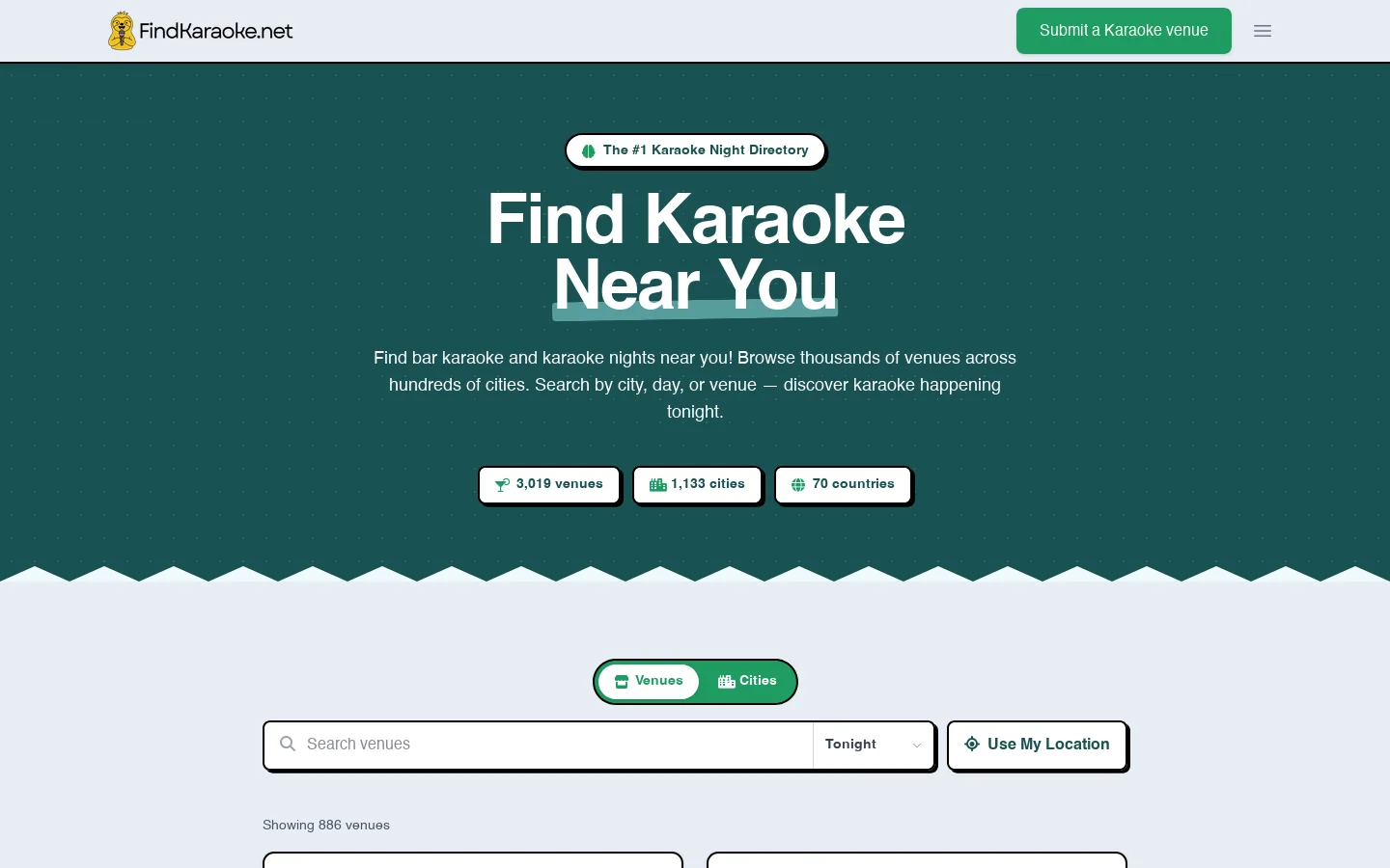 FindKaraoke Homepage screenshot