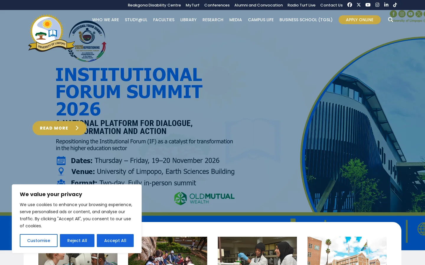 Finding Solutions for Africa - University of Limpopo Homepage screenshot
