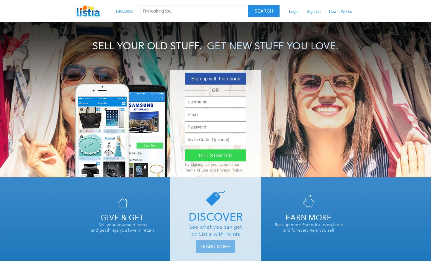 Listia.com Auctions for Free Stuff Homepage screenshot