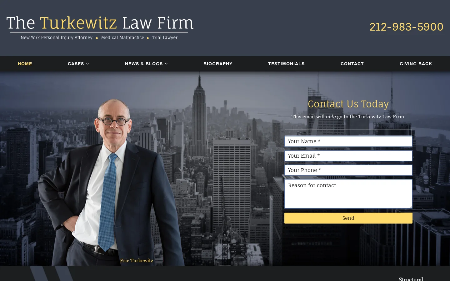 Turkewitz Law Firm Homepage screenshot