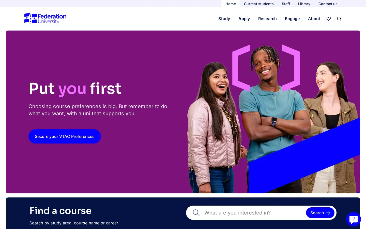 Federation University Homepage screenshot