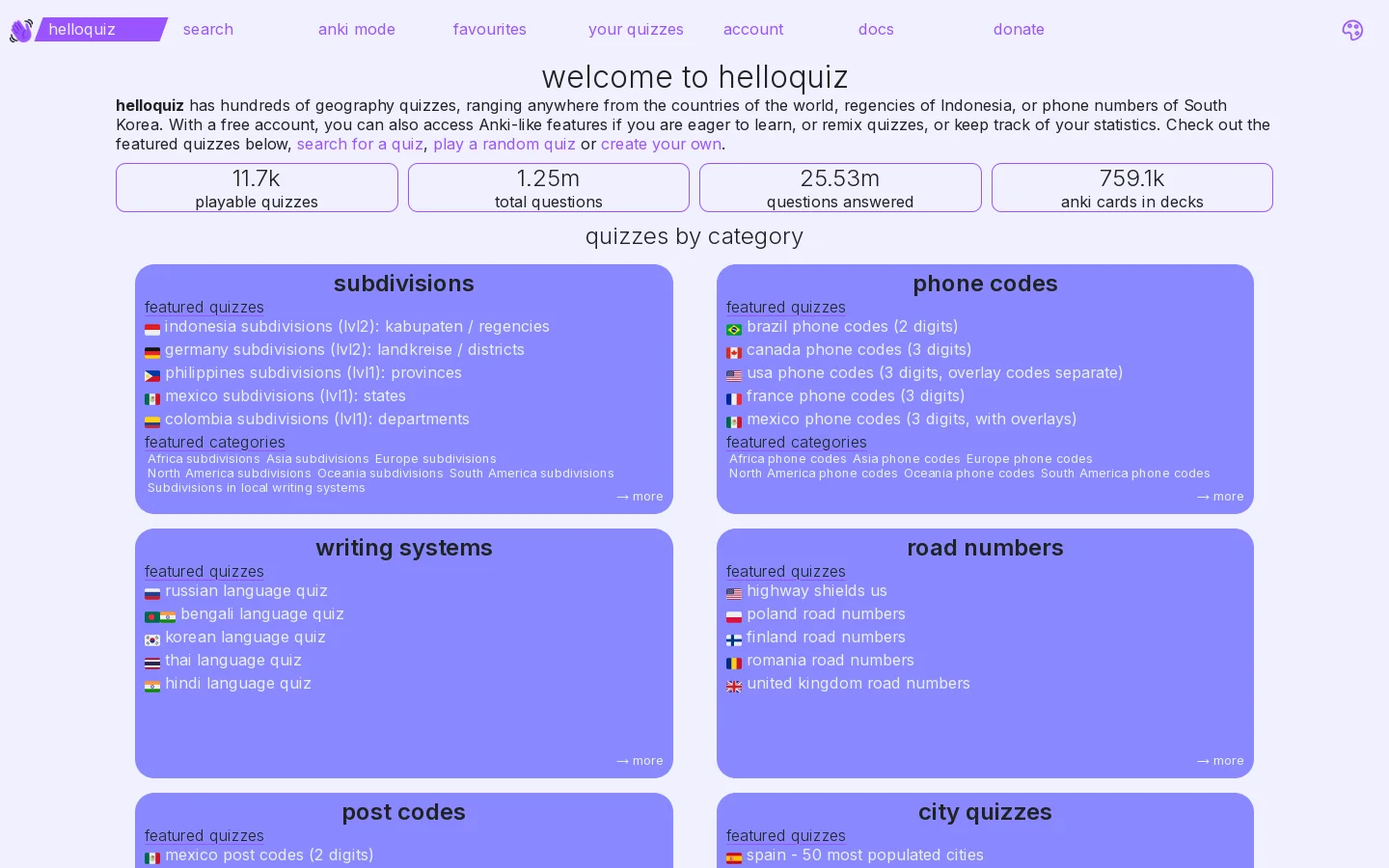 helloquiz Homepage screenshot