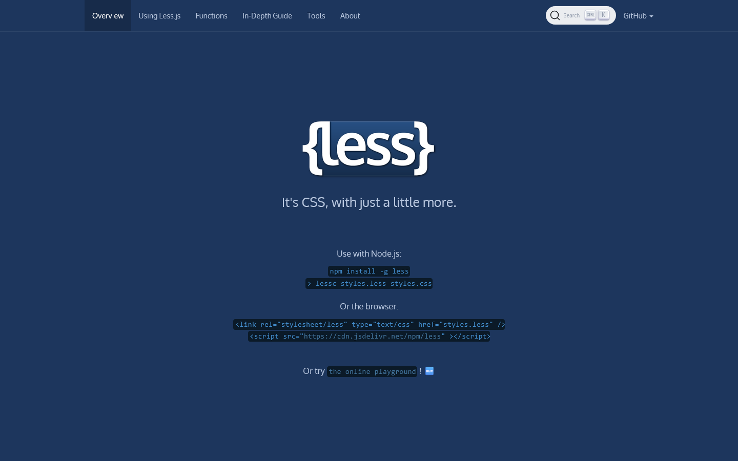 Getting started | Less.js Homepage screenshot