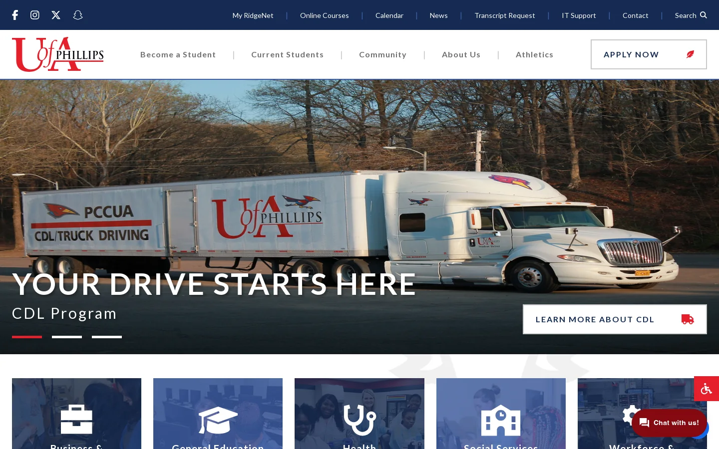Phillips Community College of the University of Arkansas Homepage screenshot