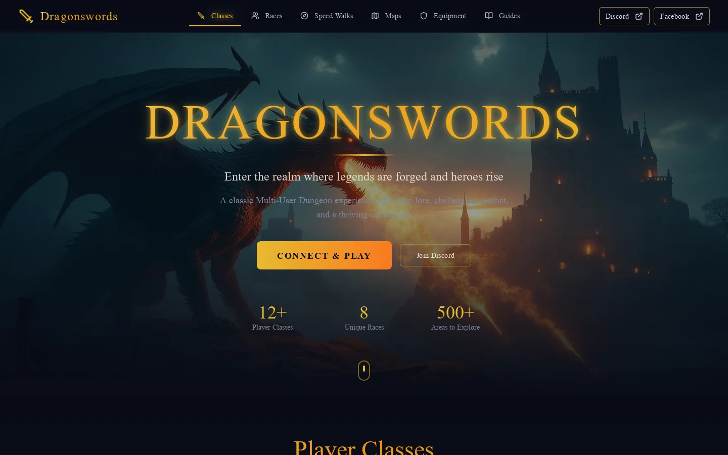 Dragonswords MUD Homepage screenshot