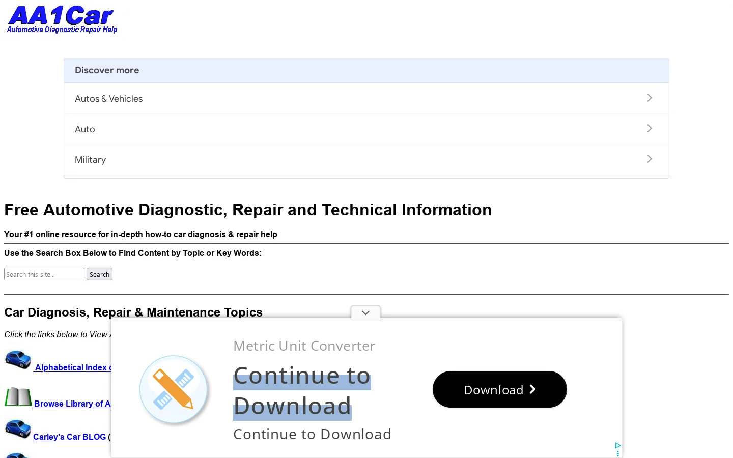 Free Automotive Diagnostic, Repair and Technical Information Homepage screenshot