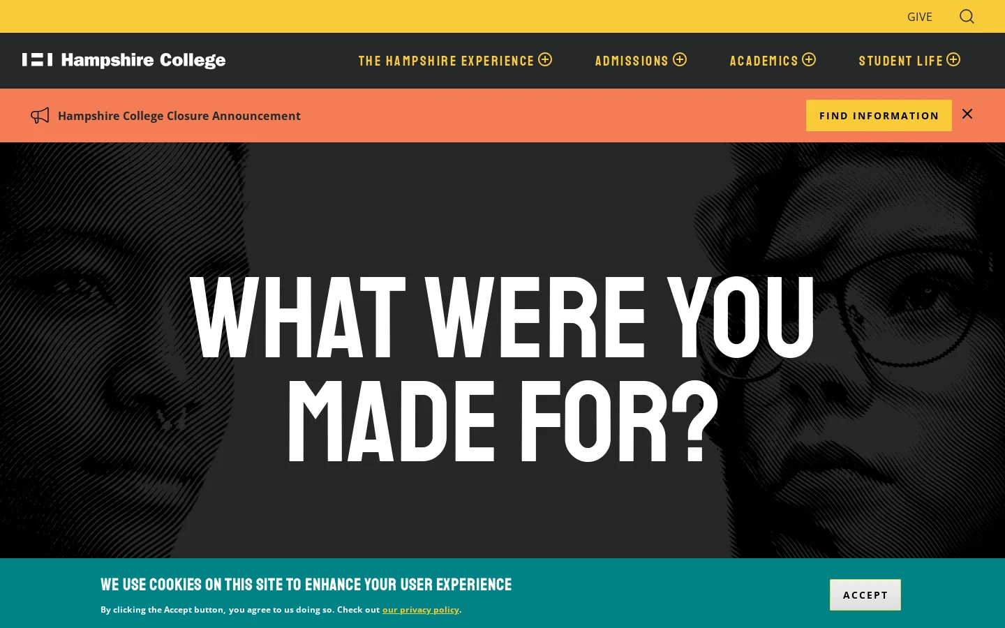 Hampshire College Homepage screenshot