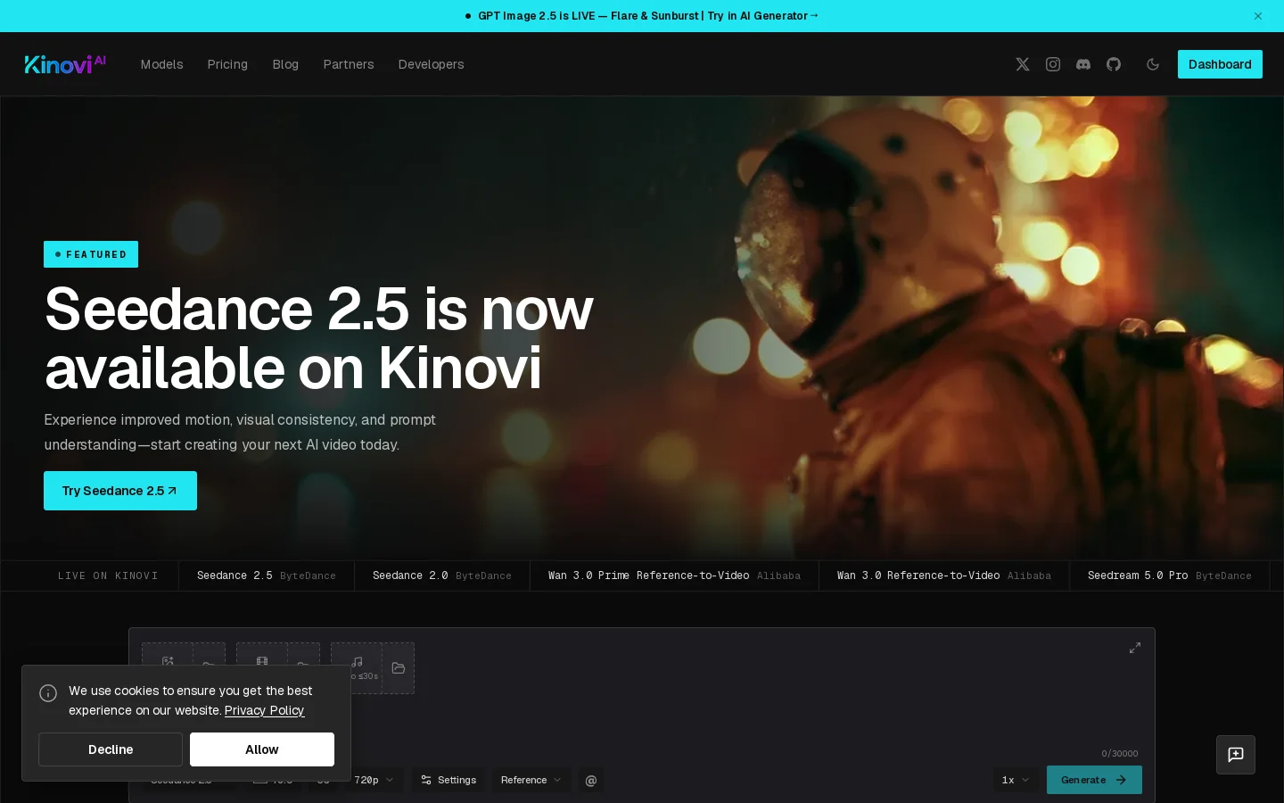 Kinovi Homepage screenshot