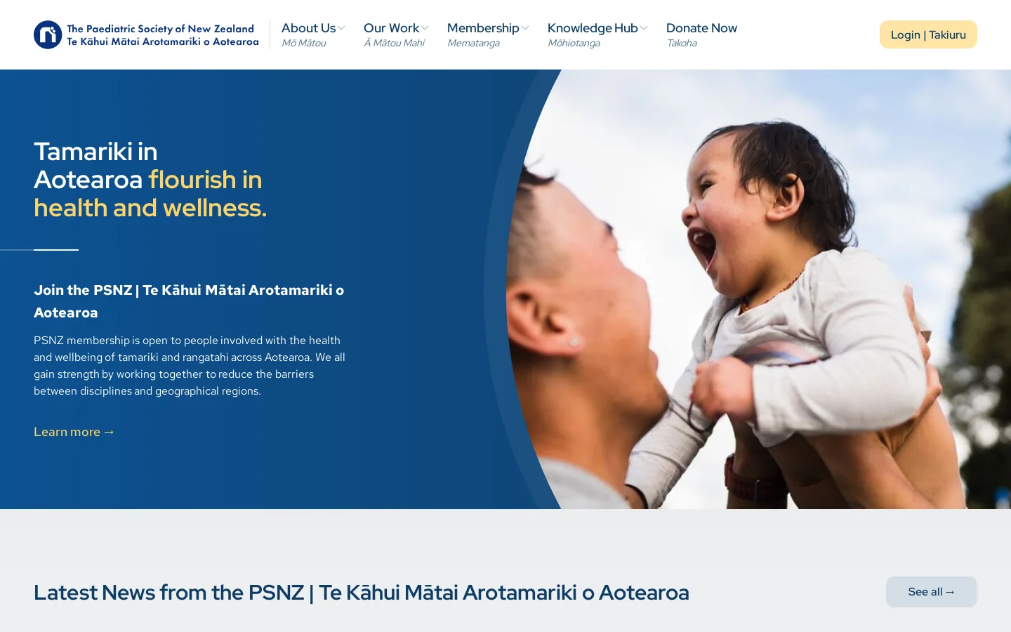 The Paediatric Society of NZ | Te Kāhui Mātai Arotamariki o Aotearoa Homepage screenshot