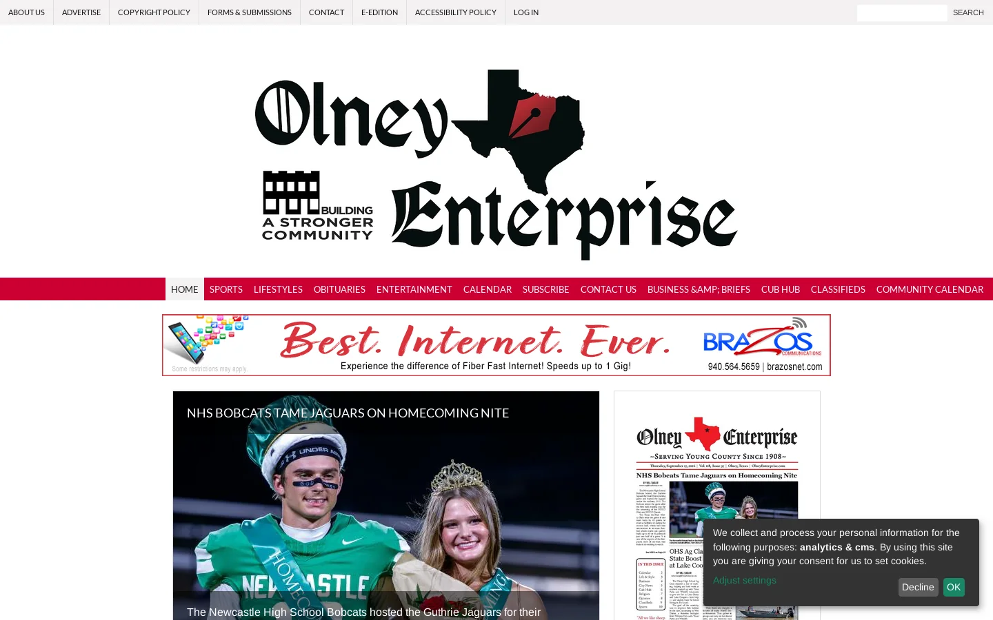 Olney Enterprise Homepage screenshot