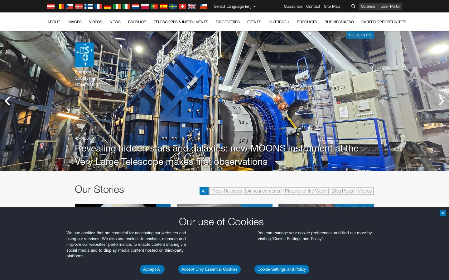 ESO Homepage screenshot