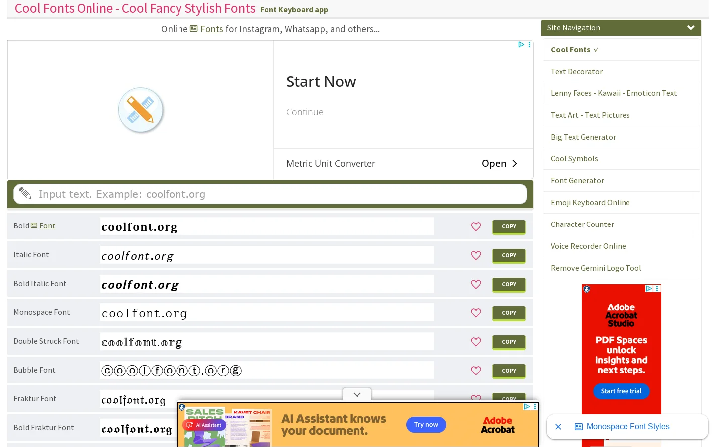 Cool Fonts Online Homepage screenshot