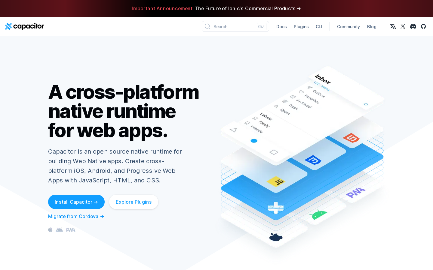 Capacitor by Ionic - Cross-platform apps with web technology Homepage screenshot