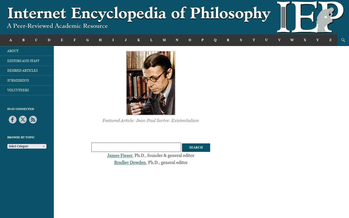 Internet Encyclopedia of Philosophy | An encyclopedia of philosophy articles written by professional philosophers. Homepage screenshot