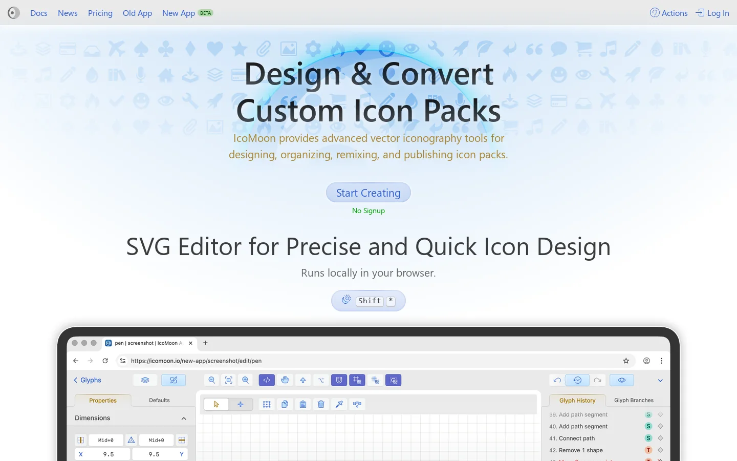 Free SVG Icon Libraries, SVG Editor, Multicolor Icon Font Generator ❍ IcoMoon Homepage screenshot