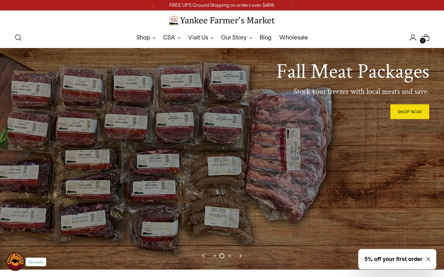 Yankee Farmer's Market Bison Meat, Grass Fed Beef, Pork and Poultry Homepage screenshot