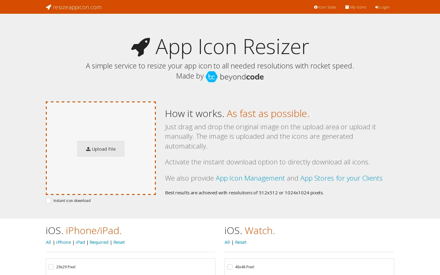 resizeappicon.com Homepage screenshot