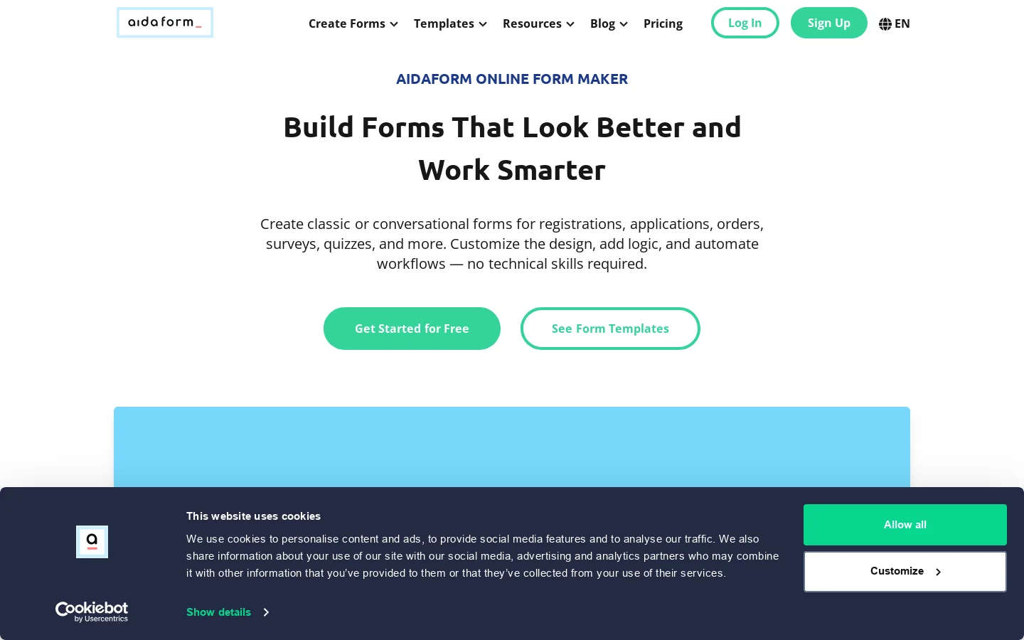 Free Online Form Builder: Form Creator & 500+ Form Templates Homepage screenshot