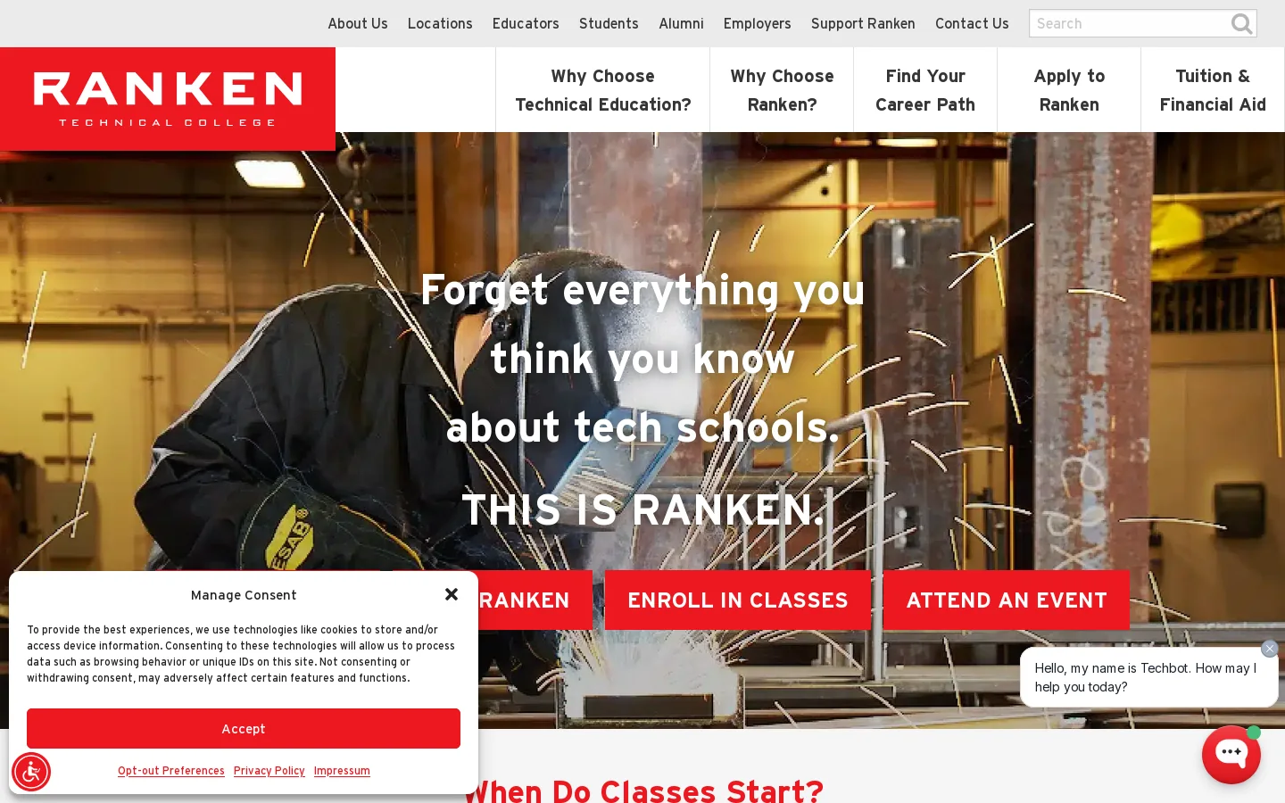 Ranken Technical College Homepage screenshot