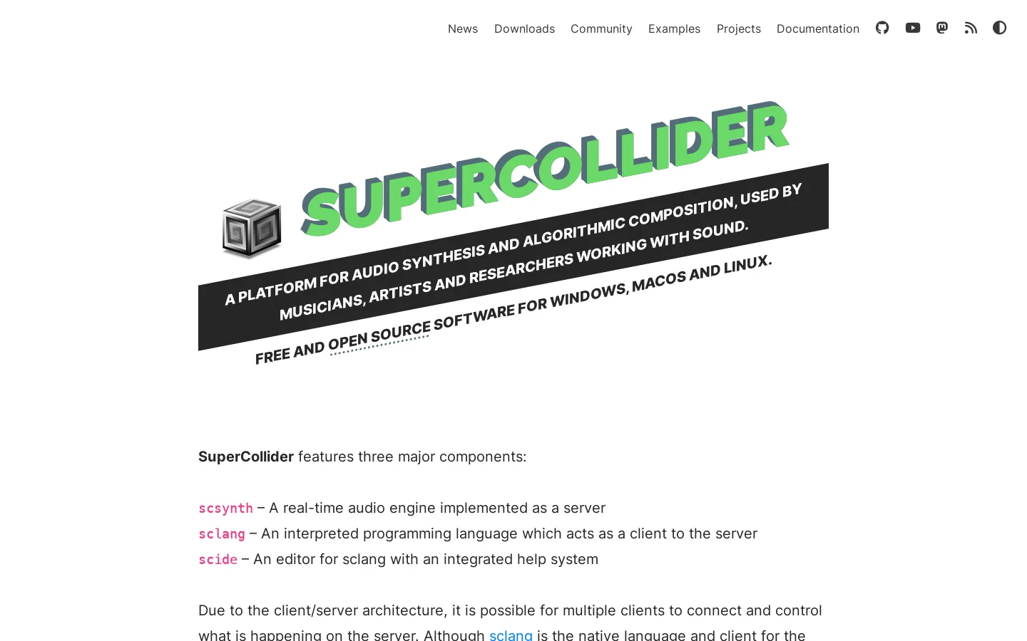 SuperCollider Homepage screenshot