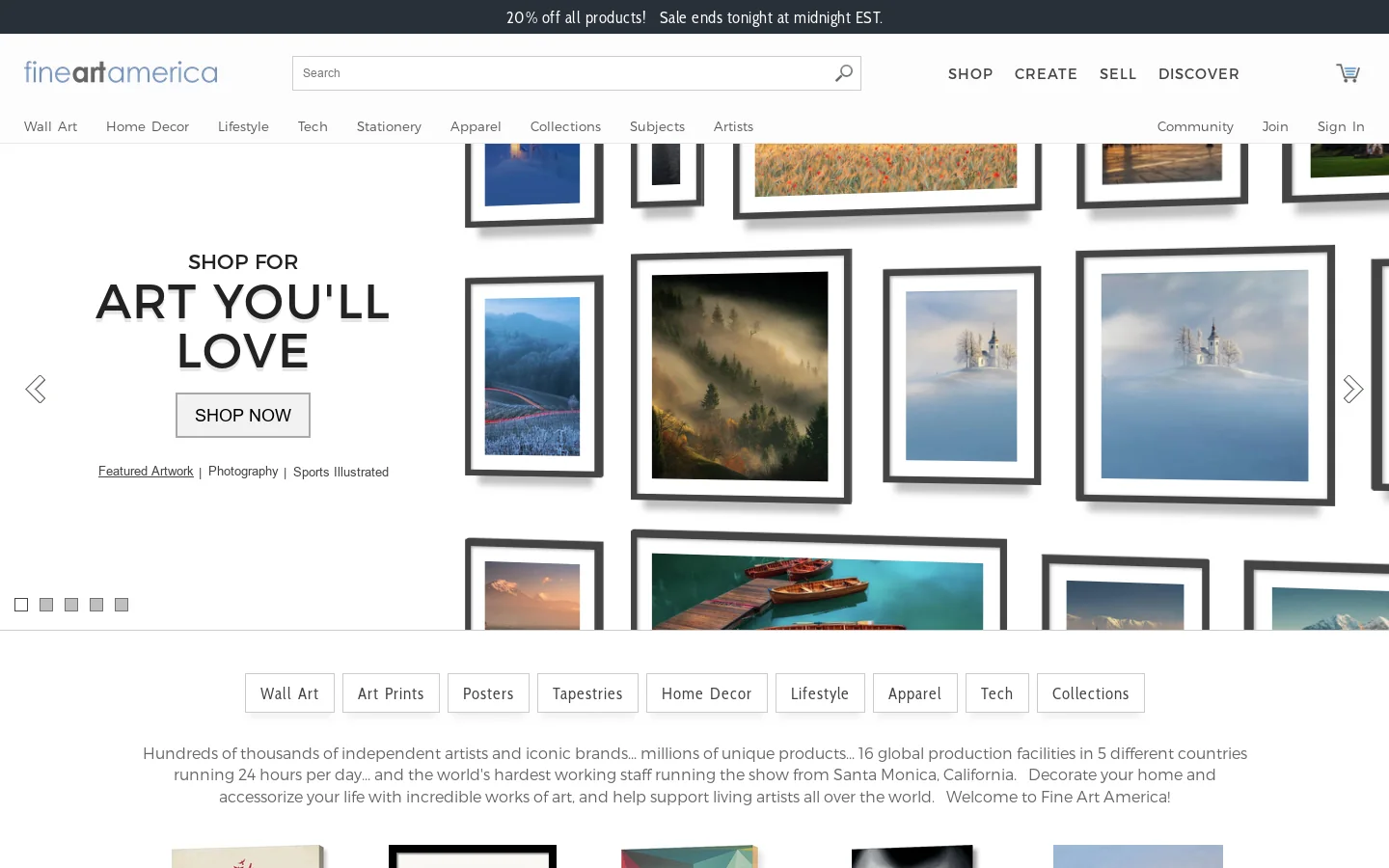 Fine Art America Homepage screenshot
