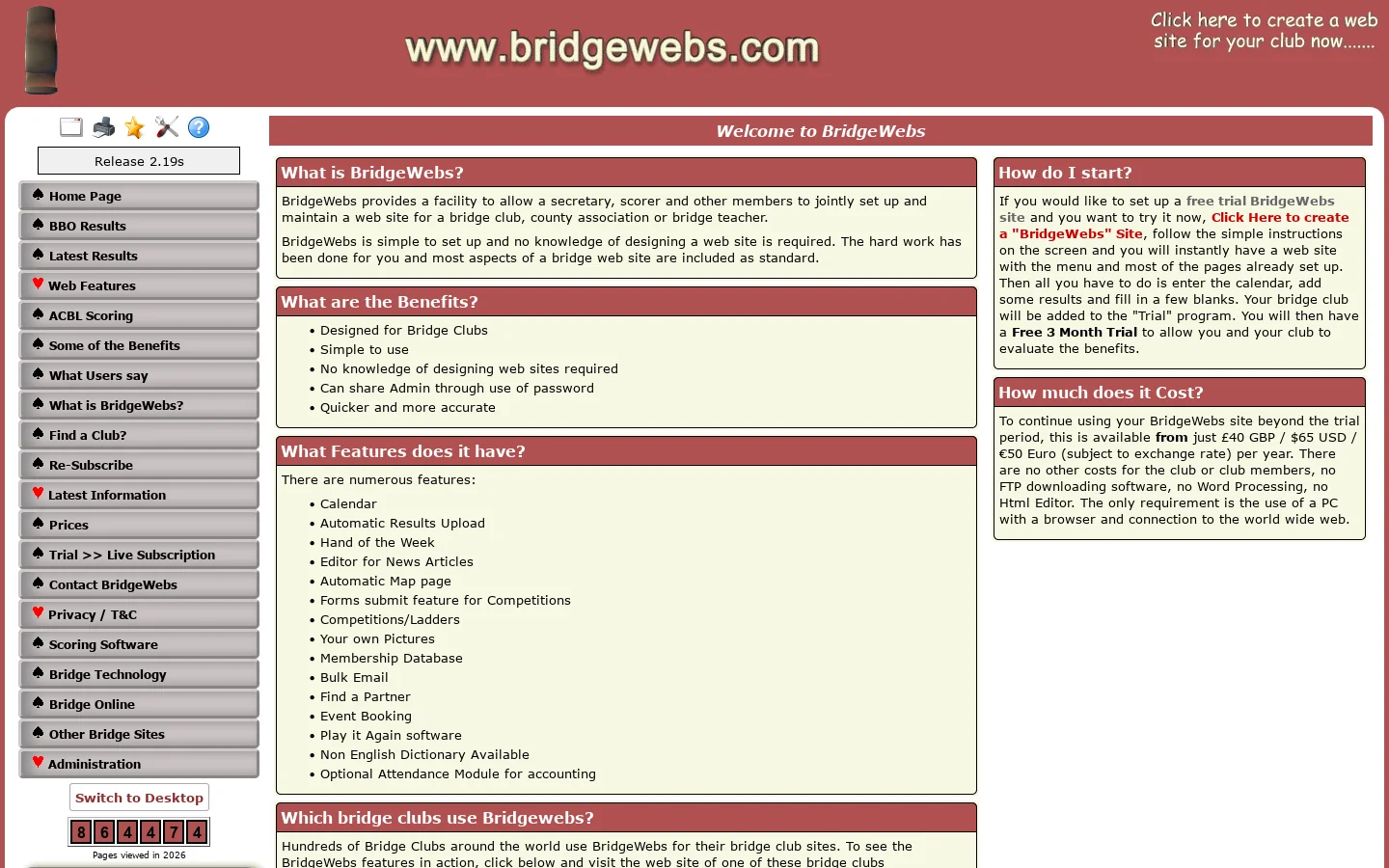 Cambs & Hunts Contract Bridge Association, Cambridge Homepage screenshot