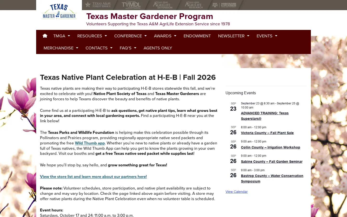 - Texas Master Gardener Program Homepage screenshot