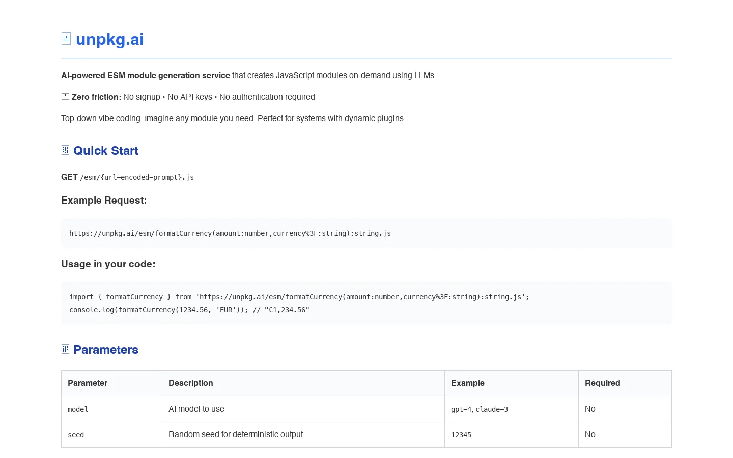 unpkg.ai Homepage screenshot