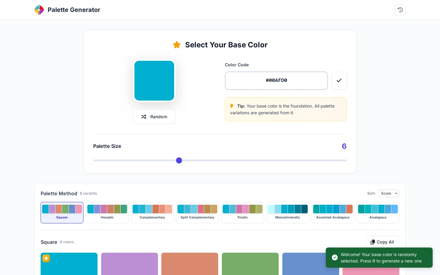 UX Palette Generator - Colors for Web Interfaces Homepage screenshot