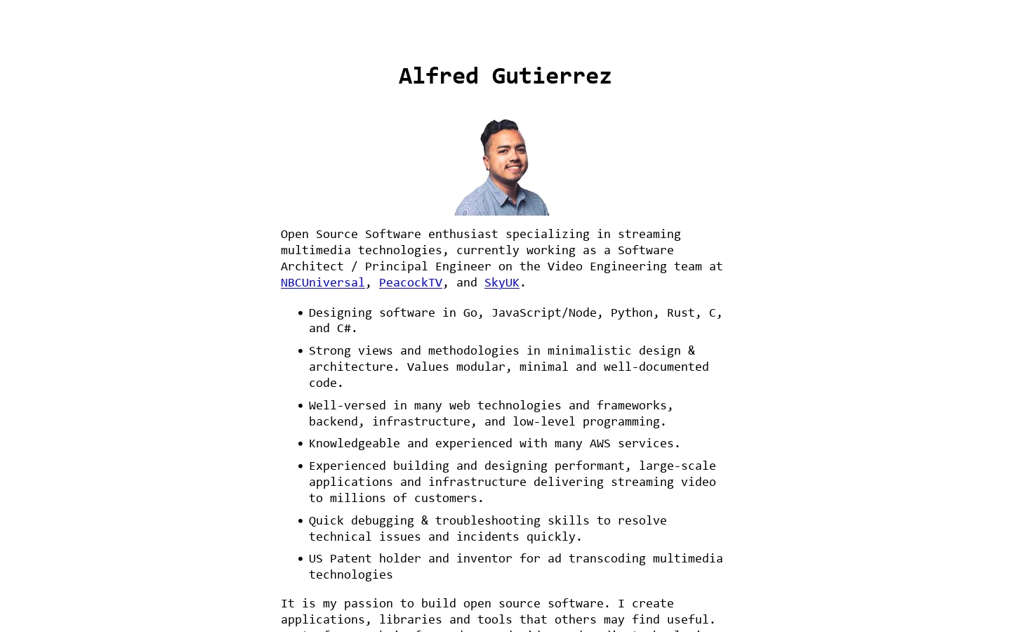 About Me Homepage screenshot