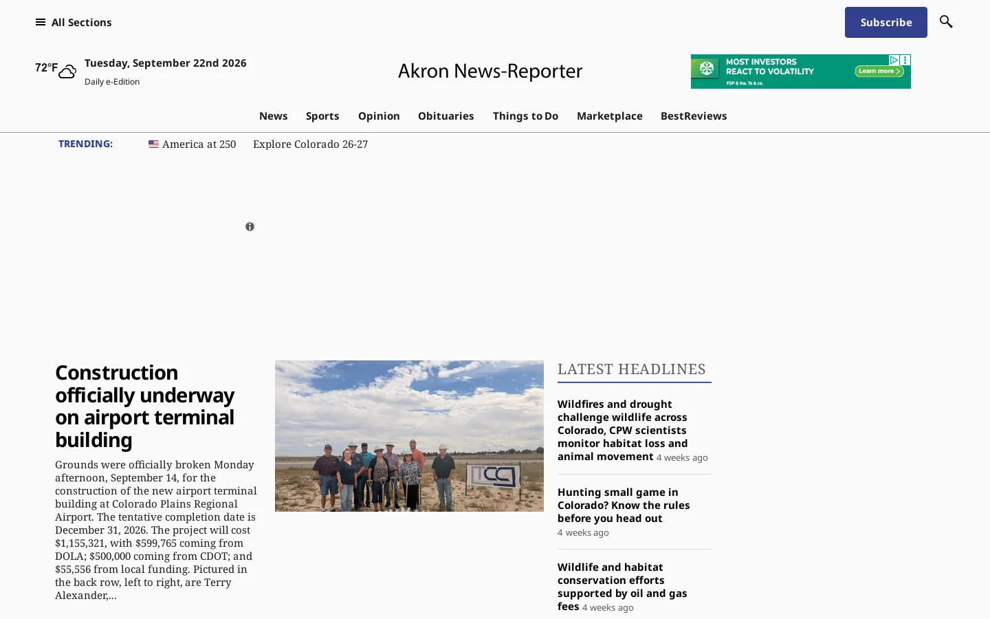 Akron, Colorado News, Sports, Weather and Things to Do Homepage screenshot
