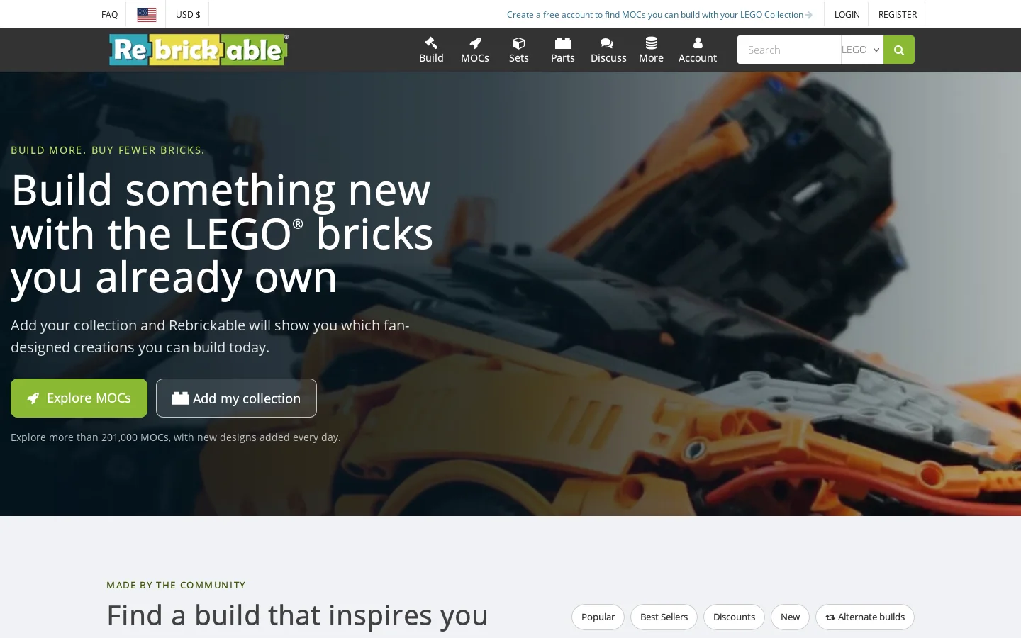 Rebrickable Homepage screenshot