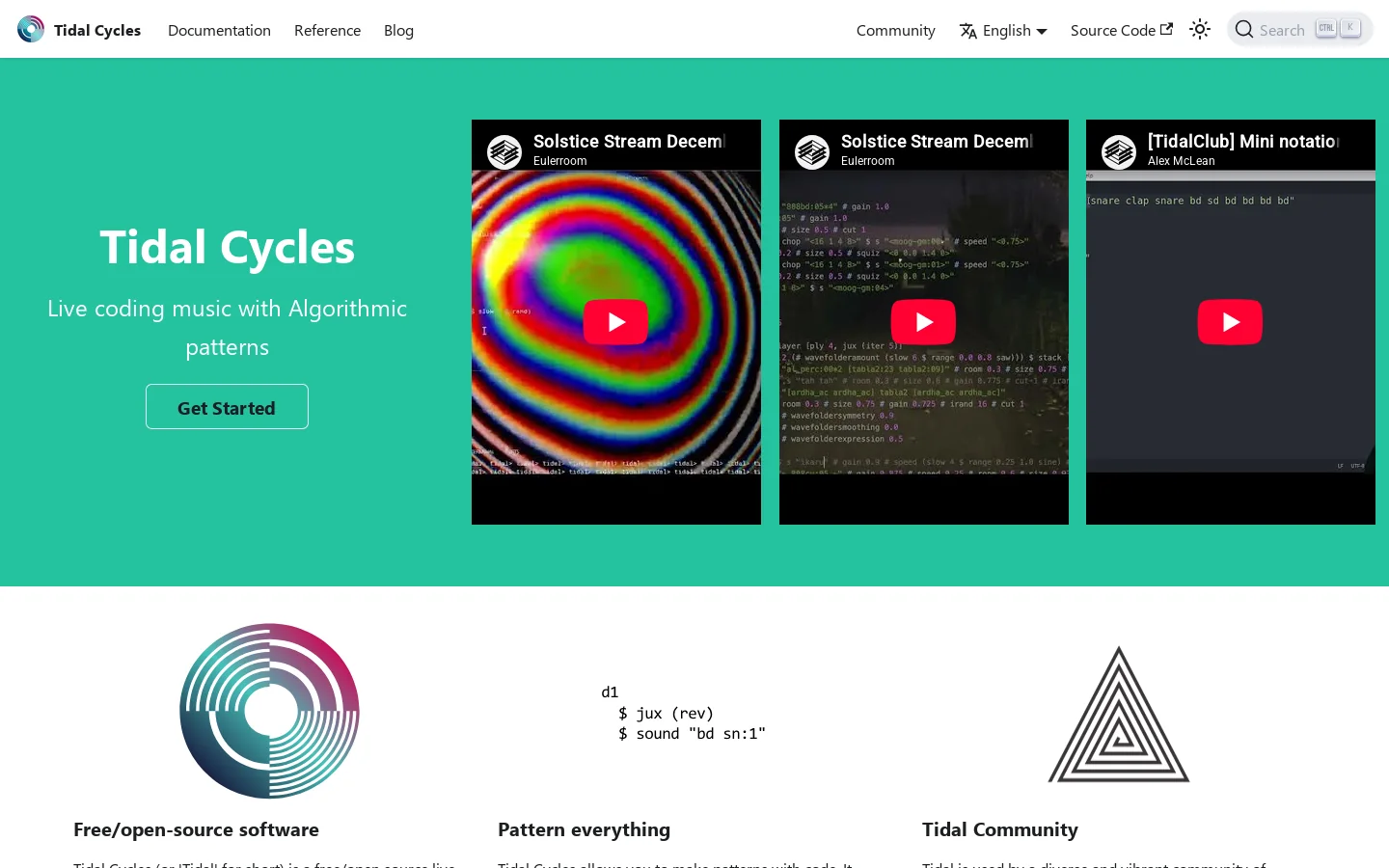 Tidal Cycles Homepage screenshot