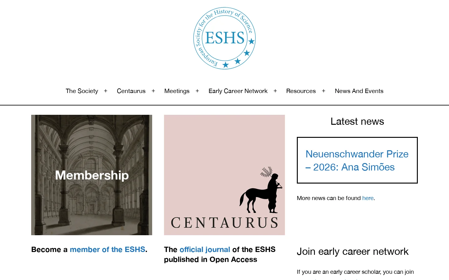 European Society for the History of Science Homepage screenshot