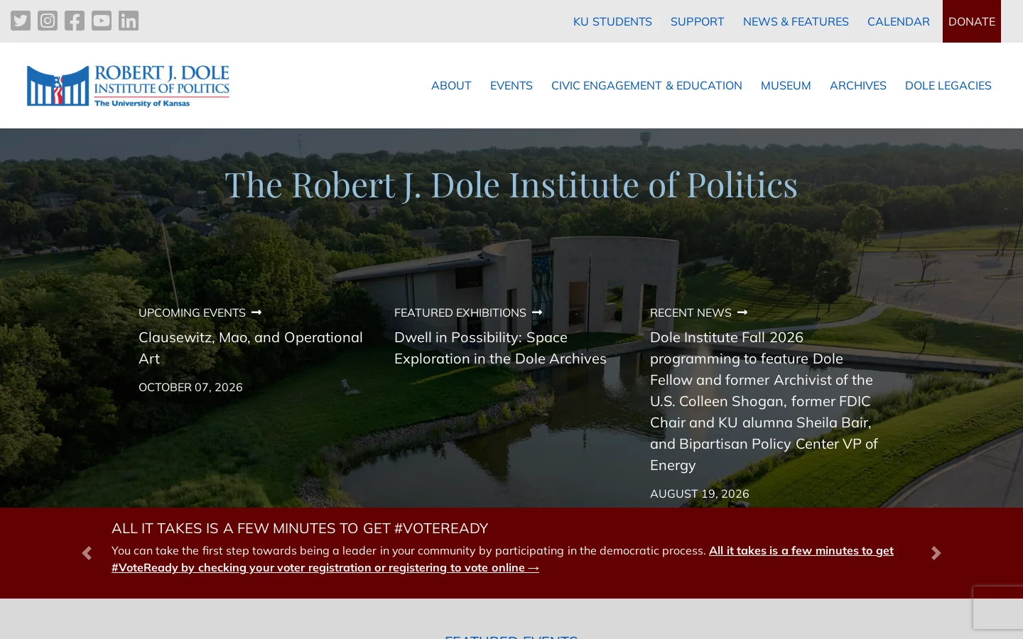 The Robert J. Dole Institute of Politics Homepage screenshot