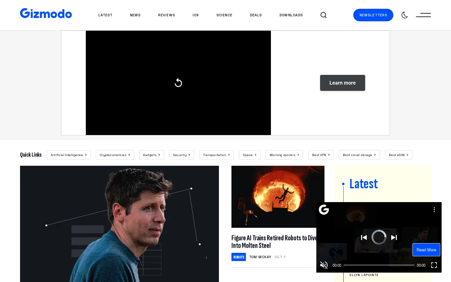 Gizmodo Homepage screenshot