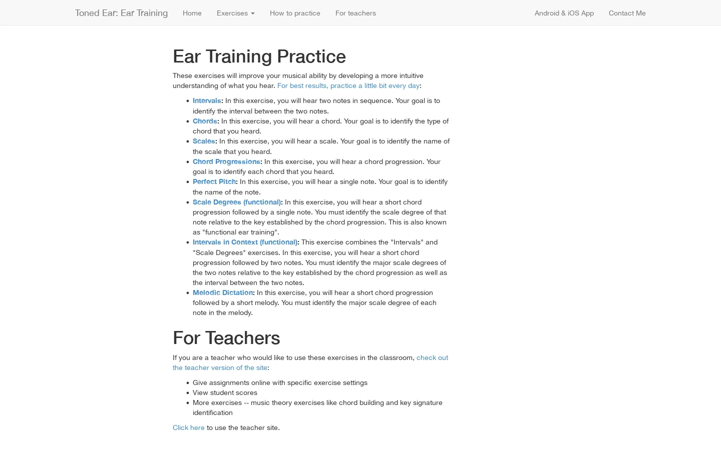 Ear Training Homepage screenshot