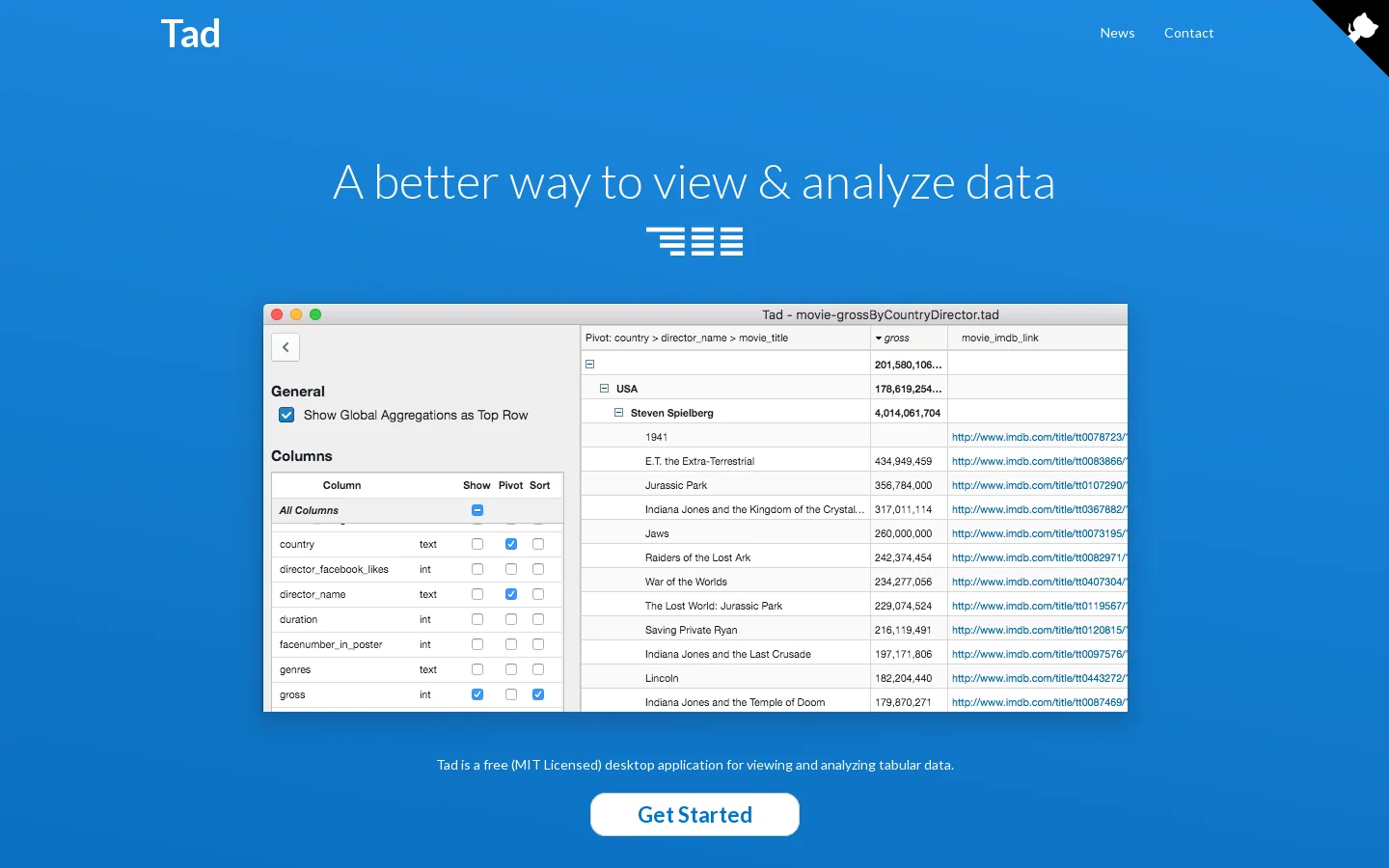 Tad - A Desktop Viewer App for Tabular Data Homepage screenshot