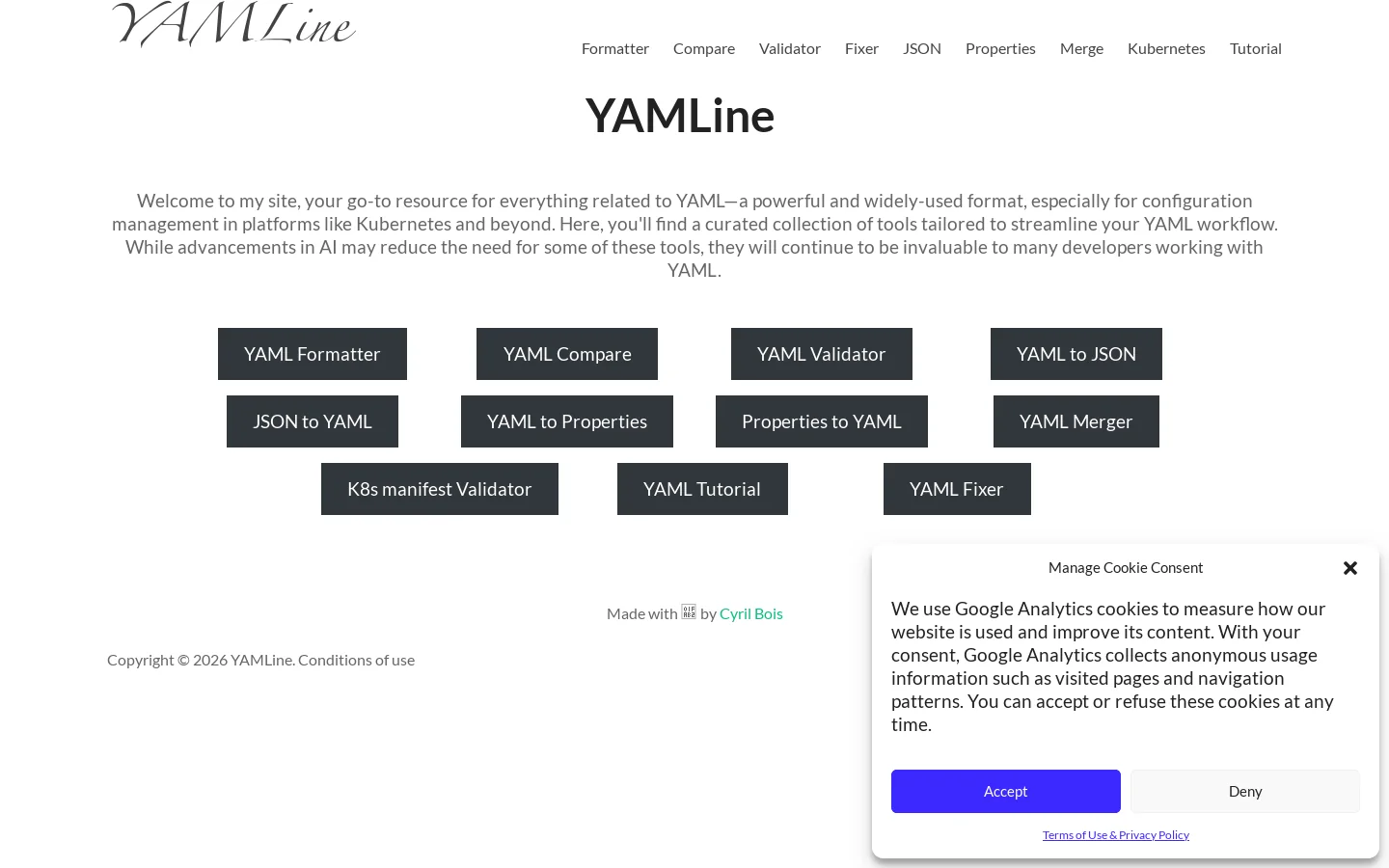 YAMLine Homepage screenshot
