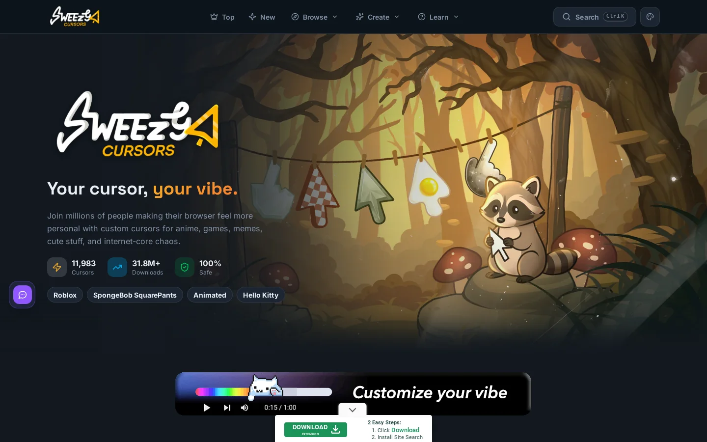 Sweezy Cursors Homepage screenshot