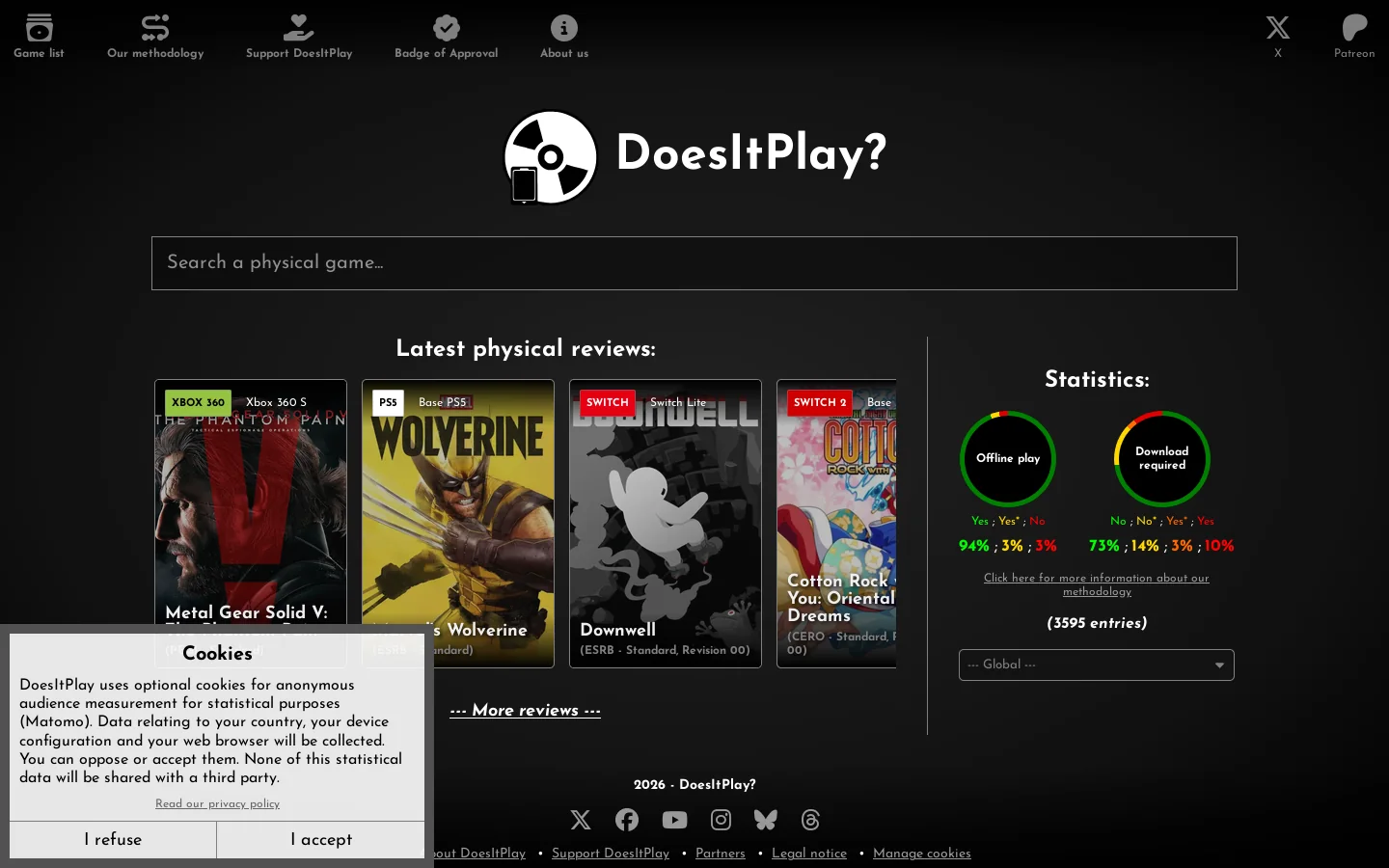 DoesItPlay? Homepage screenshot