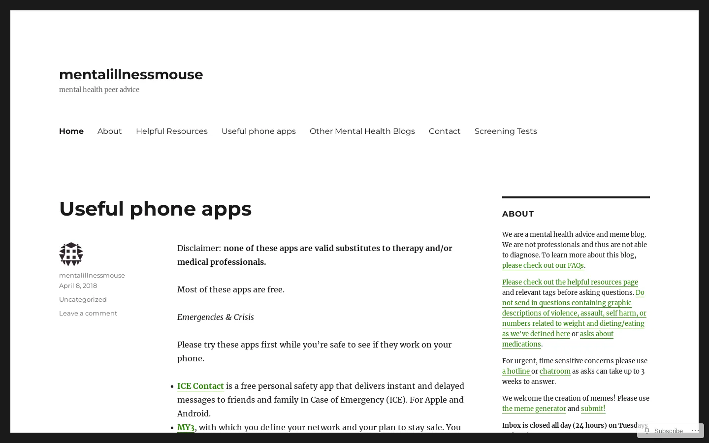 mentalillnessmouse Homepage screenshot